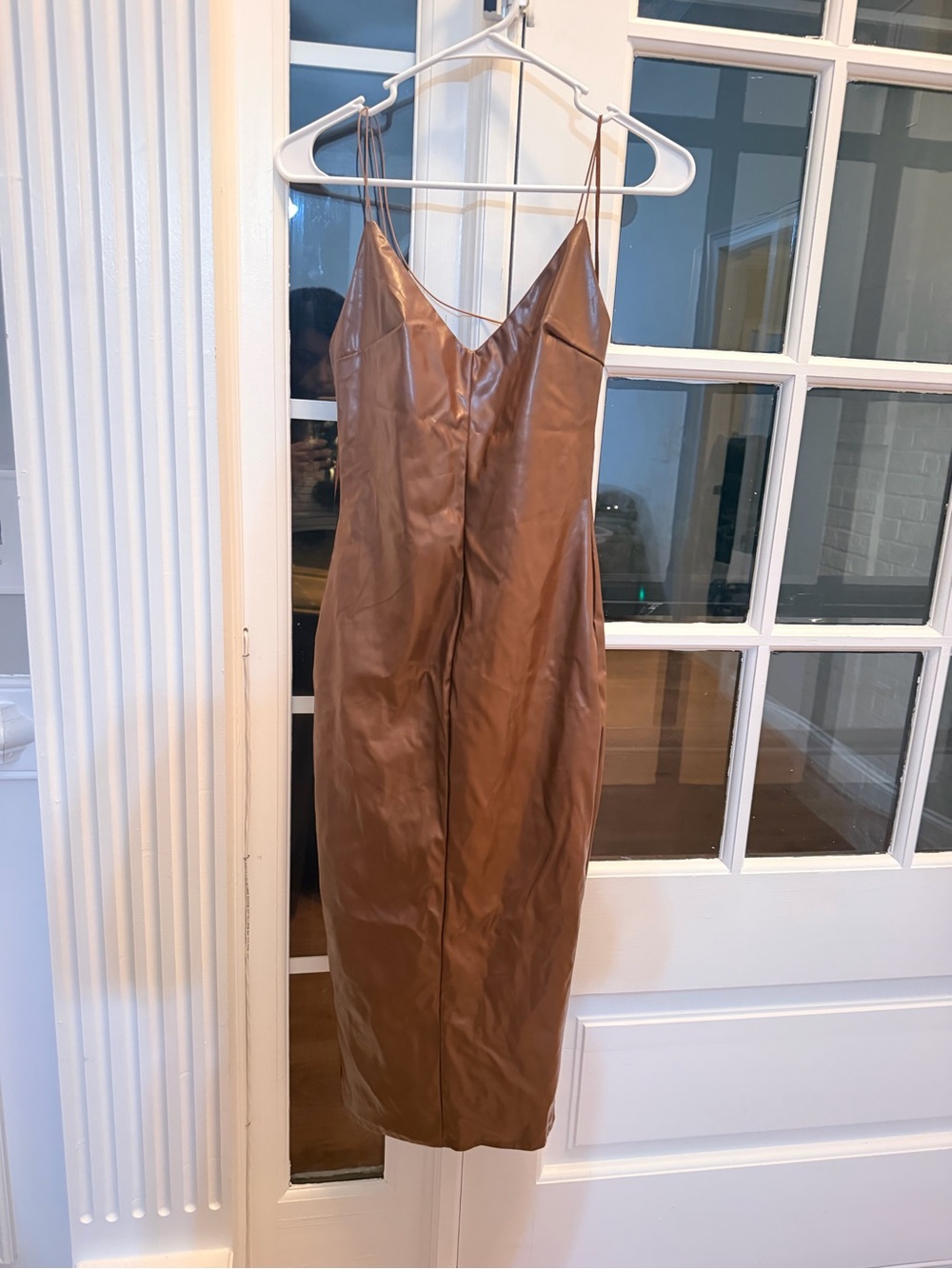 Fashion Nova Brown Faux Leather Slip Midi Dress